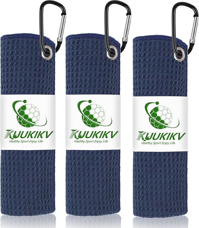3 Pack 16" X 16" Golf Towels for Golf Bags for Men, Premium Waffle-Pattern Golf Towel with Carabiner Clip, Super Absorbent Microfiber Towel, Golf Accessories for Men, 3 Dark-Blue Colors