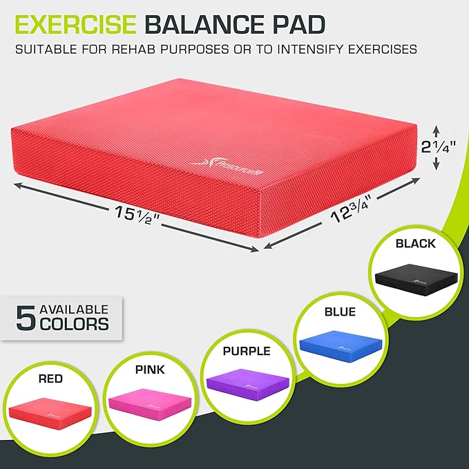 ProsourceFit Exercise Balance Pad – Non-Slip Cushioned Foam Mat & Knee Pad for Fitness and Stability Training, Yoga, Physical Therapy 15.5”x12.75”, Red