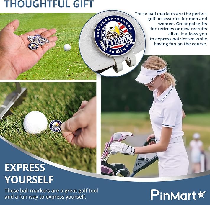 PinMart’s Officially Licensed United States Veteran Bundle Pack of 9 Golf Ball Markers - Golf Accessories for Men and Women - Magnetic Veteran Ball Markers Set of 9