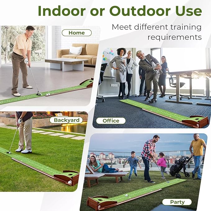 Indoor Golf Putting Mat with Putter & 5 Balls, Auto Ball Return Set, Velvet Matt for Home, Office, Backyard, Golf Gift