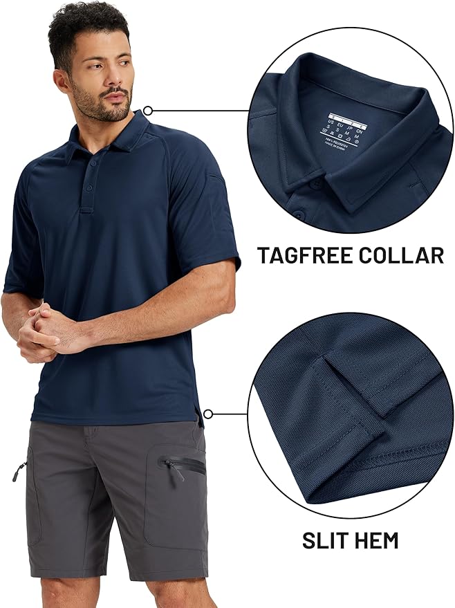 TACVASEN Men's Polo Shirts Short Sleeve Golf Polos Dry Fit UPF 50+ Performance Tactical Collared Hiking Shirt