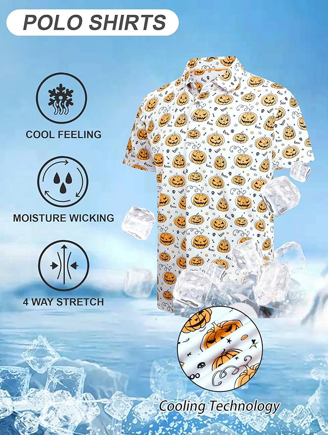 Esabel.C Golf Shirts for Men Dry Fit Performance Short Sleeve Print Moisture Wicking Collared Shirt