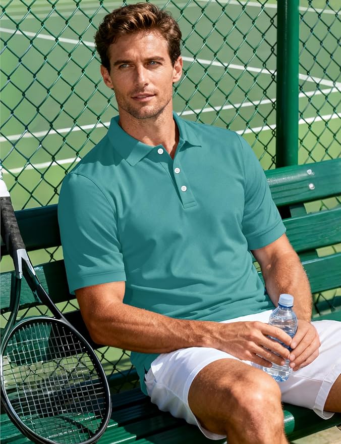 MAGCOMSEN Men's Polo Shirts 3 Buttons Casual Work T Shirts Quick Dry Short Sleeve Golf Shirt Pique Jersey Outdoor Performance