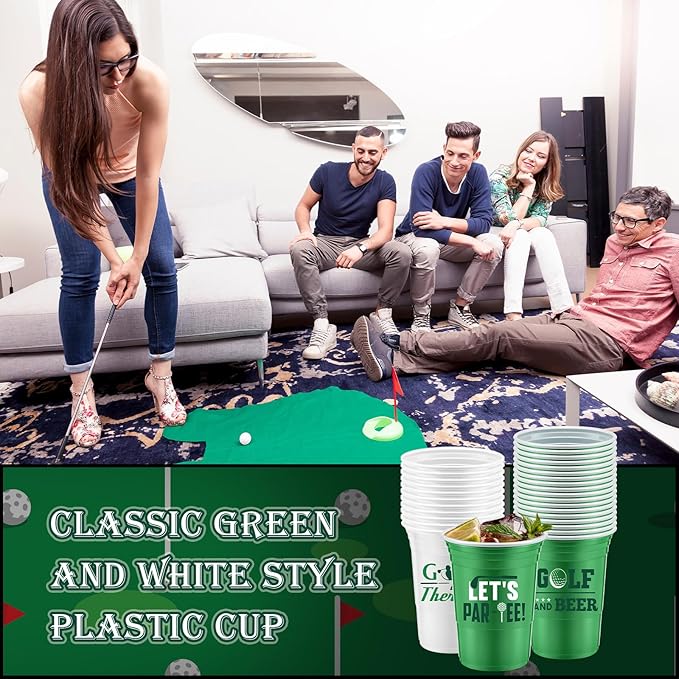 Norme 48 Pcs Masters Golf Party Decorations 16 oz Golf Ball Thick Plastic Disposable Cups Bulk Hot Cold Drink Wine Coffee for Home Themed Party Supplies Favors
