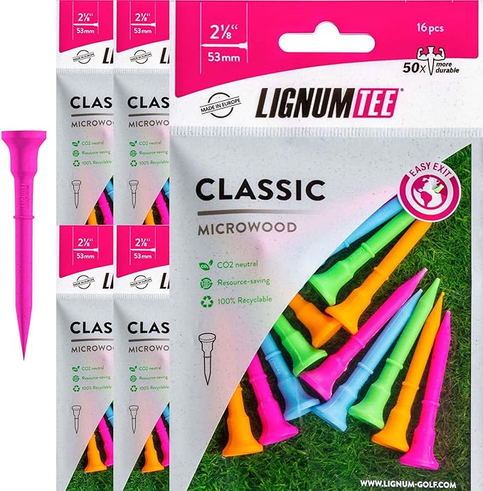 LIGNUM Unbreakable Microwood Golf Tees 50x More Durable/Adjustable Golf Tee/Innovative Wood Fibre and Natural Adhesives/Golf Tee, Golf Tees, Tees Golf, Golf Ball Tees, Pack of 5