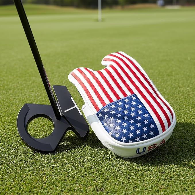 Golf Putter Covers Mallet Putter Headcover for Golf DF3 Putter, USA Putter Cover Magnetic Closure Premium Leather Mallet Putter Covers for 2 Ball Putter