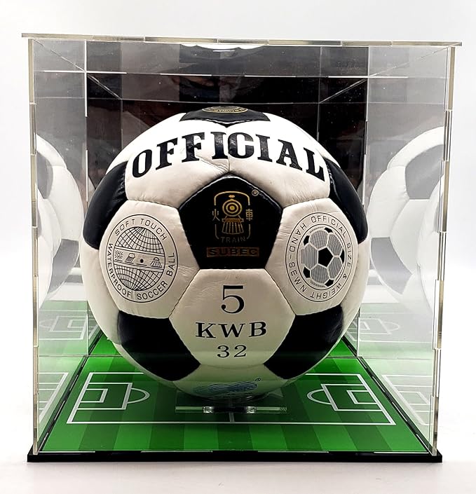 Soccer Ball Acrylic Display Case Box Gold Mirror Field Showcase Shoes UV Protection 9x9x9 Inches (2) (1 Display Case)