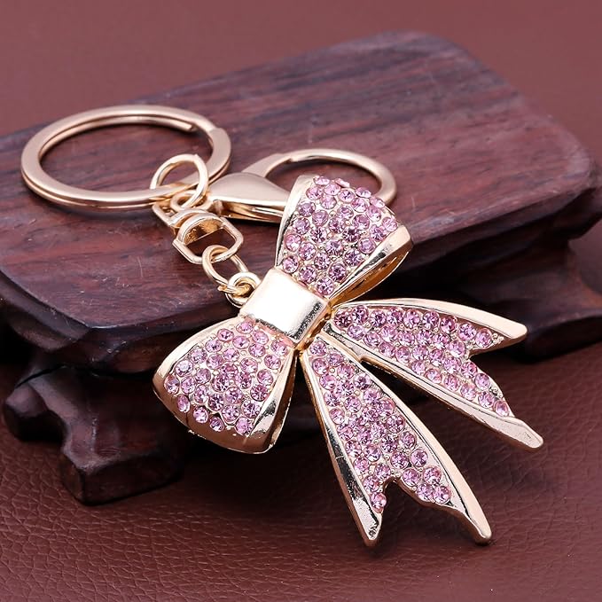 Sparkly Bow Bag Charm Keychain - Rhinestone Bow Key Chain for Women - Cute Purse Handbag Charms Accessories