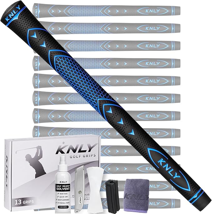 KNLY Golf Grips Set of 13 - High Traction and High Feedback Rubber Golf Club Grips with Anti-Slip and All Weather Performance，13 Grips with 15 Tapes and 13 Grips with All Repair Kits for Choice.