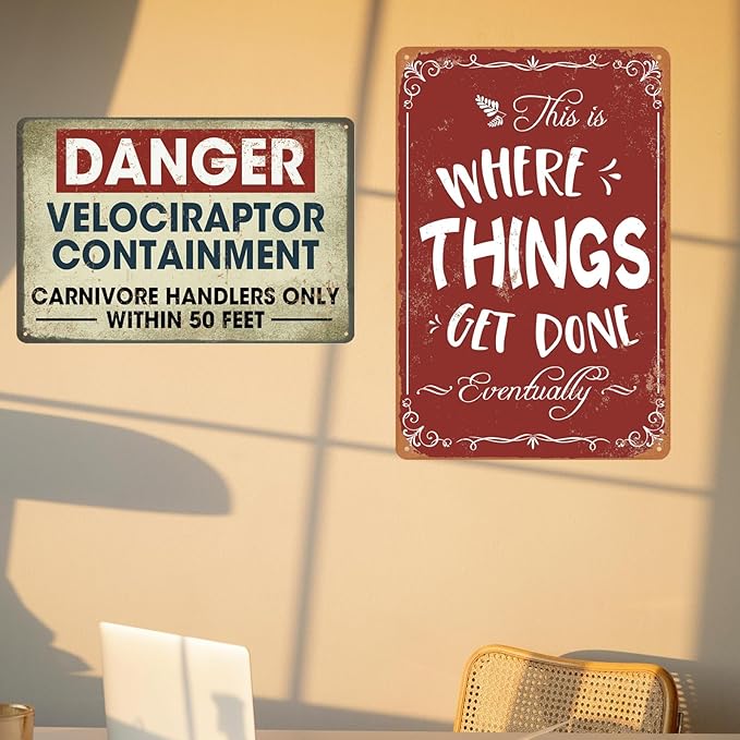 Funny Metal Garage Sign - Mechanic Shop Accessories - Man Cave Decor - Vintage 'Where Things Get Done' - 8x12 Inch