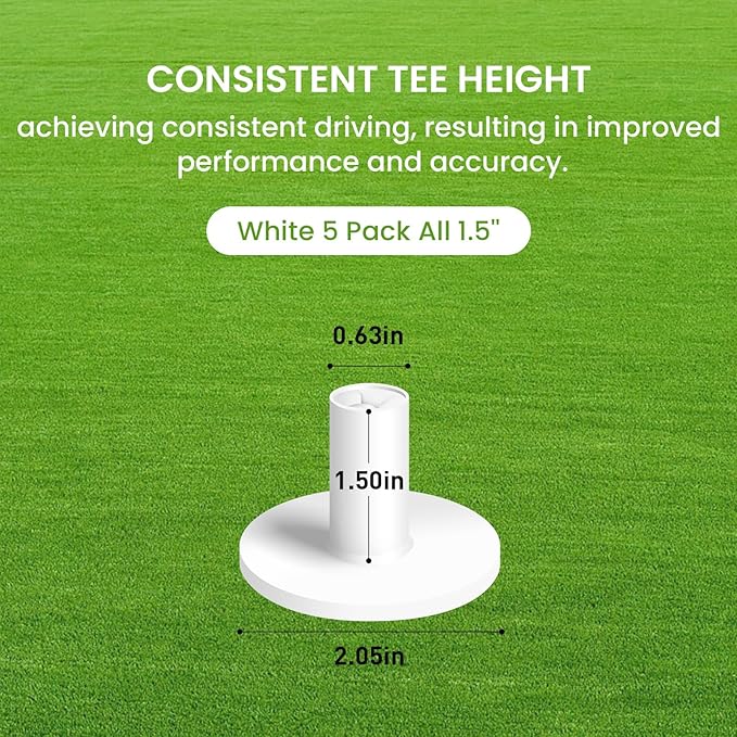 FINGER TEN Golf Rubber Tee Driving Range Value 5 Pack for Indoor Outdoor Practice Mat, Tee Adaptor Size 1.5’’ 2.0’’White Black Tee Holder Set for Hitting Mats