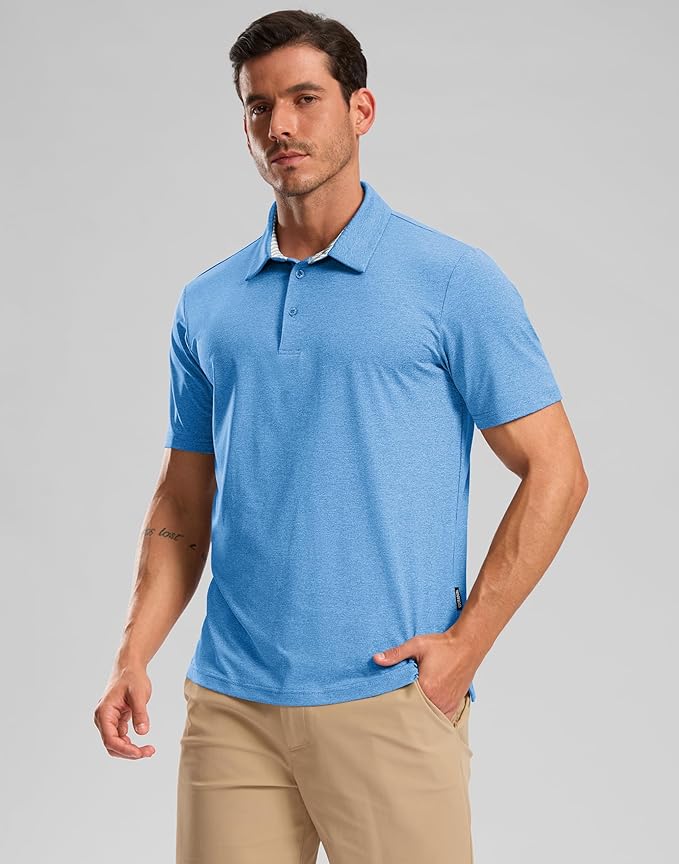 Golf Shirts Heather Polo Short Sleeve Dry Fit Lightweight Moisture Wicking Collared Shirts Casual Athletic Business