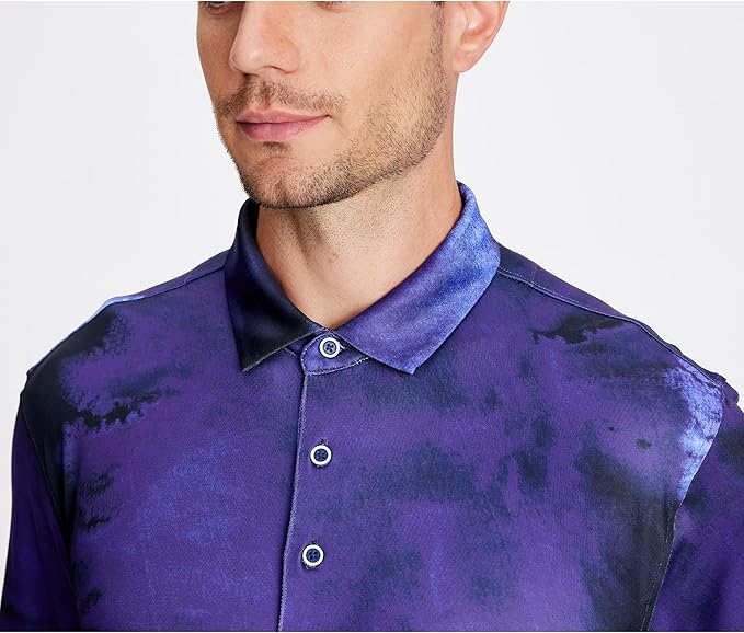 Esabel.C Golf Shirts for Men Dry Fit Performance Short Sleeve Print Moisture Wicking Collared Shirt