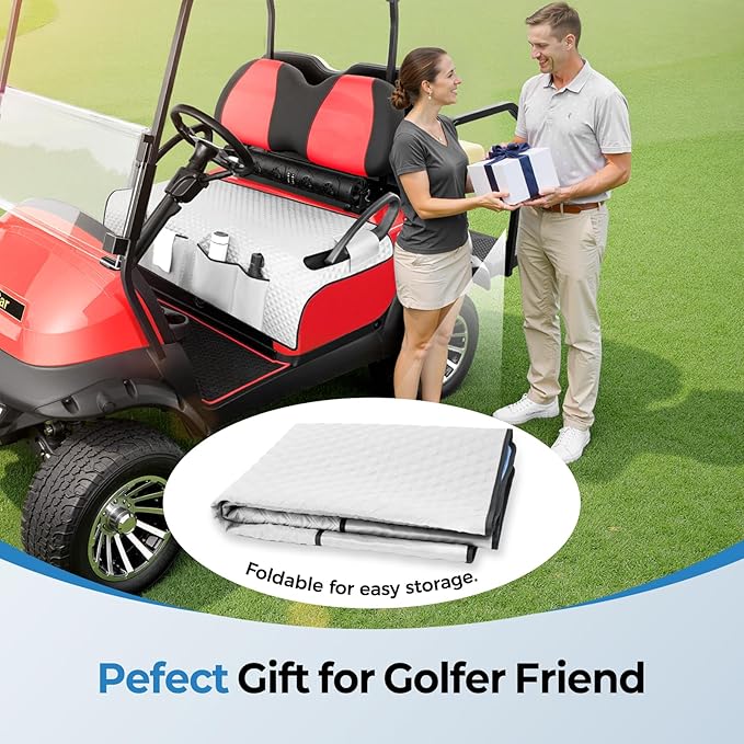 Tecoom Golf Cart Seat Covers, Universal Golf Cart Seat Towel Blanket with Armrest Strap 4 Pockets Non-Slip Bottom, Fits Club Car, EZGO, Yamaha, and More Front Seats, Protect Seats from Pet-Scratch Sun