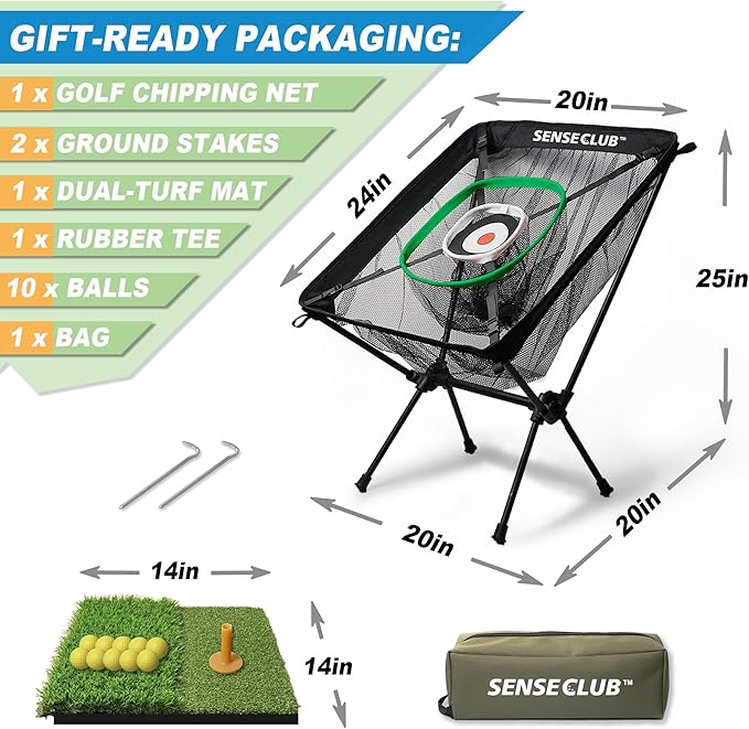 Foldable Chipping Net with Mat & Balls, Heavy-Duty Practice Golf Net Chipping Target, Backyard Golf Game & Gifts