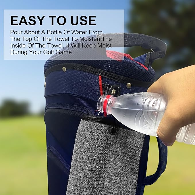 ToVii 2 in 1 Golf Towel, Wet and Dry Tri-fold Microfiber Towel for Cleaning Club and Ball with Clip and Waterproof Inner Barrier