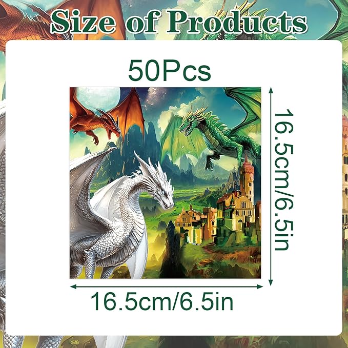 Dragon Birthday Party Napkins Decorations, Disposable Paper West Dragon Napkins Supplies Pack of 50, Cool Baby Shower Party Decor Size 6.5 Inch