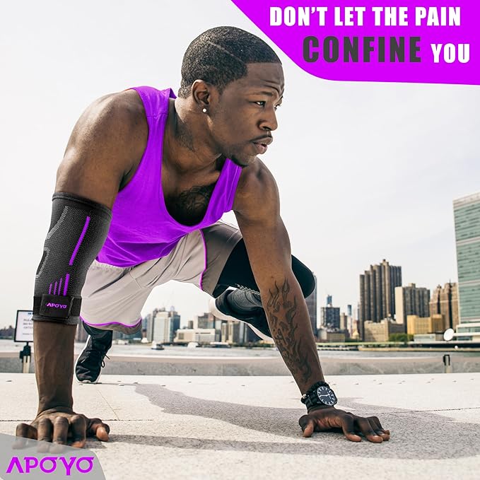 APOYO Elbow Brace for Tendonitis and Tennis Elbow, Elbow Compression Sleeve, Elbow Brace for Women and Men w/ Adjustable Strap for Tennis Elbow Relief, Weightlifting, Arthritis, Workouts, Reduce Joint Pain During Fitness Activity (Purple (Pair), X-Large)