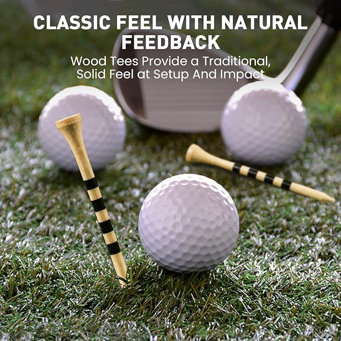 FINGER TEN Golf Tees Wood 3 1/4 2 3/4 Inch Value 50/120 Count, Durable Tees with Bright Colored Stripes for Consistent Height, 70mm 83mm Long Tees Ideal for Golfers