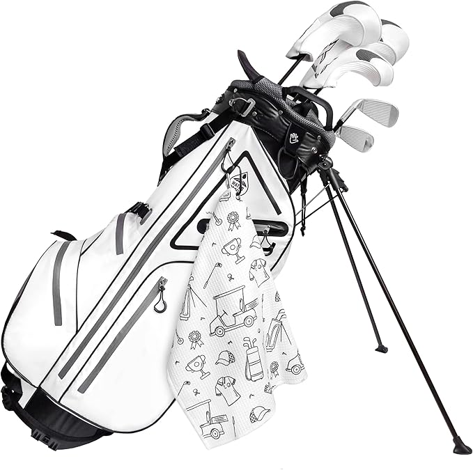 Microfiber Golf Towels for Golf Bags & Carts - Premium Weave Waffle & Ball Towels with Carabiner Clip, Essential Accessories for Men, Women and Kids, Golfer Gifts, Set of 2 (Golf Doodles)