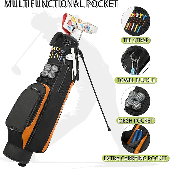 Golf Stand Bag,Lightweight Small Golf Bag,Medium Golf Carry Bag, 2-3Way Divider Men and Women with Adjustable Shoulder Strap Multiple Pockets with Golf Putter Covers