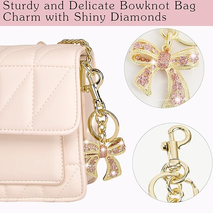 Heart Bag Charm,Cute Bowknot Bag Charm Keyring Heart Keychain Bag Accessories for Women
