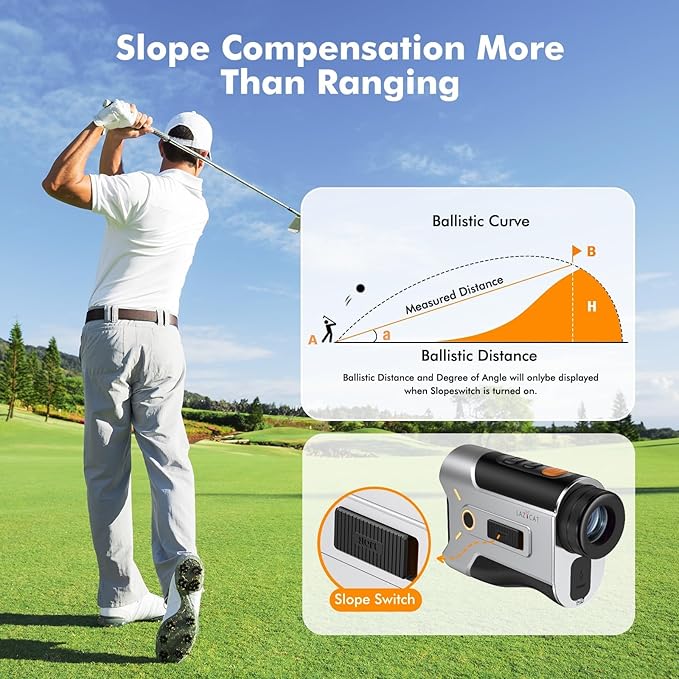 LAZYCAT Golf Rangefinder with Slope, 1200 Yards Laser Range Finder Golfing Dimmable, 7X Magnification, Flag Lock Vibration, Measure Speed, Rechargeable with Magnet