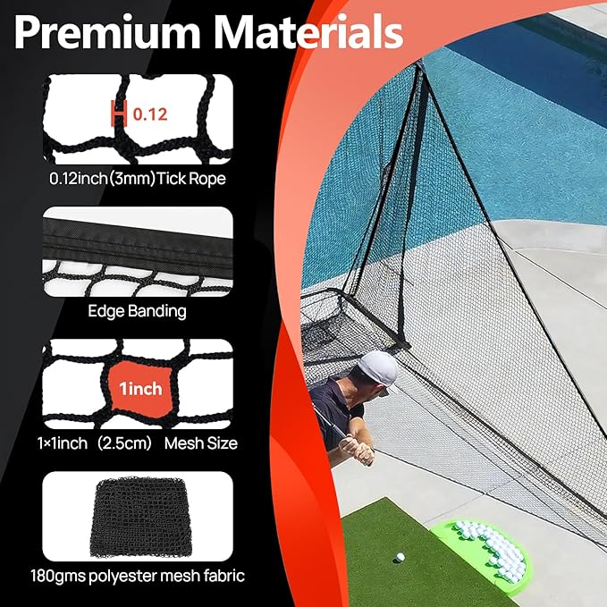 Golf Hitting Nets Shank Net Attachment, 7 * 10/7 * 7FT Heavy Duty Side Net Barrier Net for Golf, Baseball, Hockey with Sandbag