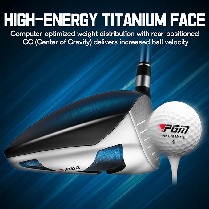 PGM 18 Pieces Men’s Golf Club Set 12pcs Clubs – Titanium #1 Driver, Draw-Biased Hybrid, High-Strength Irons, Forgiving Putter, Stand Bag with 5 Head Covers