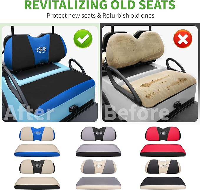 10L0L Golf Cart Seat Covers Universal for Yamaha G29 Drive2 Club Car DS Precedent Tempo Standard Front Seats, Breathable Mesh Bench Seat Cover, No Drilling Seat Cushion - All-Season Comfort
