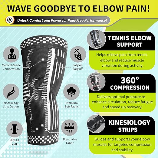 BLITZU Elbow Compression Sleeve for Tendonitis 2 Pack, Tennis Elbow Brace Support for Men and Women Golfers Elbow Pain Relief, Arthritis, Bursitis, Arm Brace for Workout, Weightlifting Black M