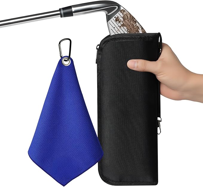 Golf Club and Golf Boll Cleaner Bag, Golf Ball Cleaner Pouch with 1 Pack Golf Ball Towel, Waterproof Outside, Clean Inside – Liner Technology, Machine Washable