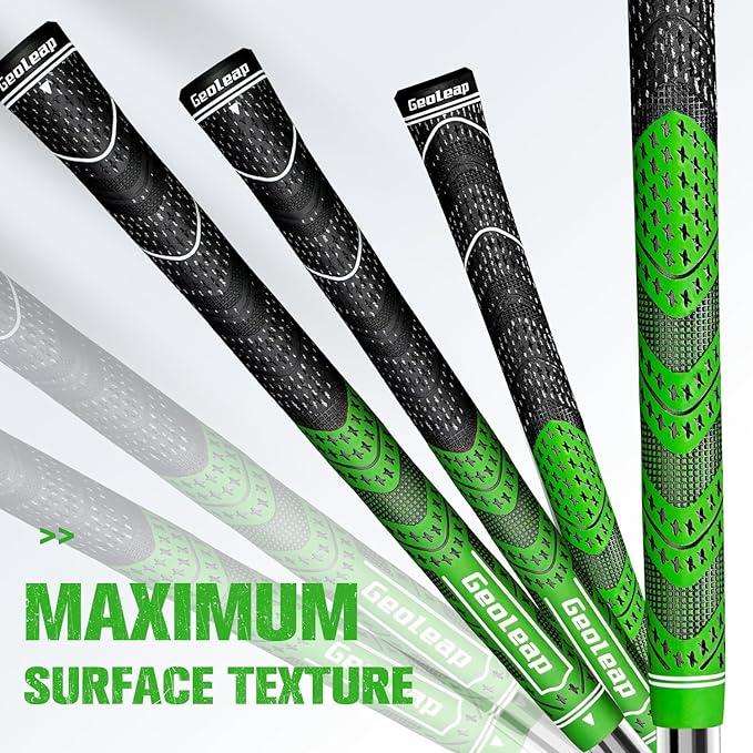 Geoleap Golf Grips Set of 13- Cord Rubber Compound Material, Hybrid Golf Club Grips, All Weather Performance.