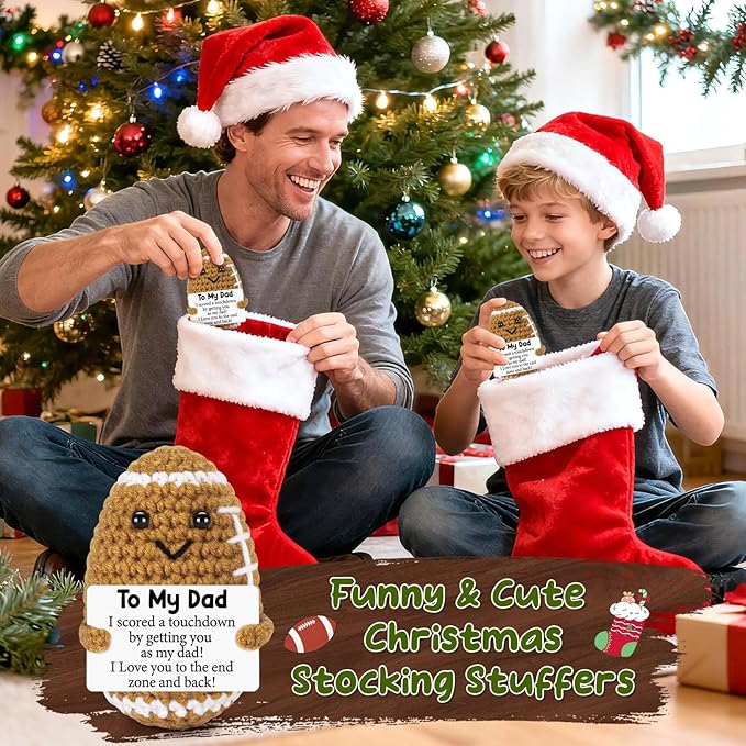 Dad Gifts from Daughter Son Wife, Positive Handmade Crochet Dad Christmas Birthday Gift, Funny Cute Small Gifts for Dads, I Love You Girl Papa Gift Idea, Unique Doll for Step-Dads Football