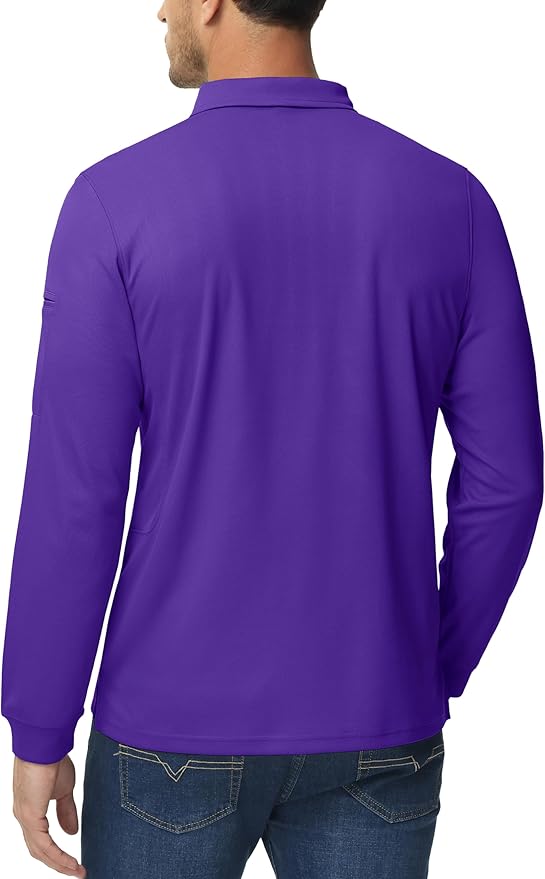 MAGCOMSEN Men's Polo Shirts 3 Button Quick Dry Performance Long Sleeve Tactical Shirts Pique Jersey Golf Shirt