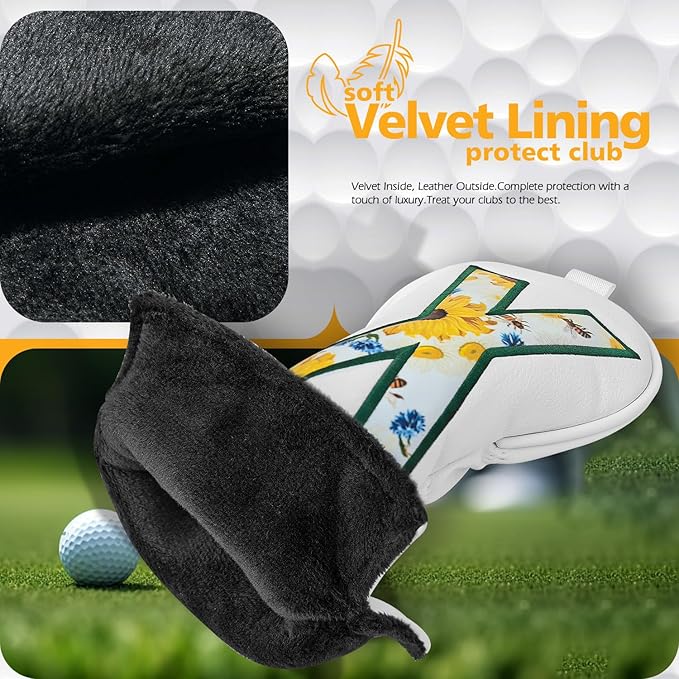 Golf Club Cover for Driver Fairway Wood Hybrid Mallet Putter Cover, Wootfairy Golf Club Headcovers Waterproof Leather White Accessories Compatible with Taylormade Odyssey and More Brand