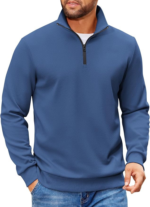 COOFANDY Mens Quarter Zip Pullover Sweatshirts Lightweight Long Sleeve Mock Neck Sweater Polo