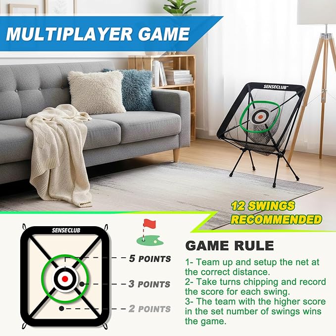 Foldable Chipping Net with Mat & Balls, Heavy-Duty Practice Golf Net Chipping Target, Backyard Golf Game & Gifts