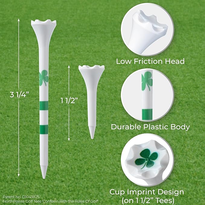 NorthPointe Golf Tees Plastic Combo Length Pack of 50 Includes (40 Count) 3 ¼” Plastic Golf Tees + (10 Count) 1½ Plastic ShortTees for Irons, Hybrids, Par Threes