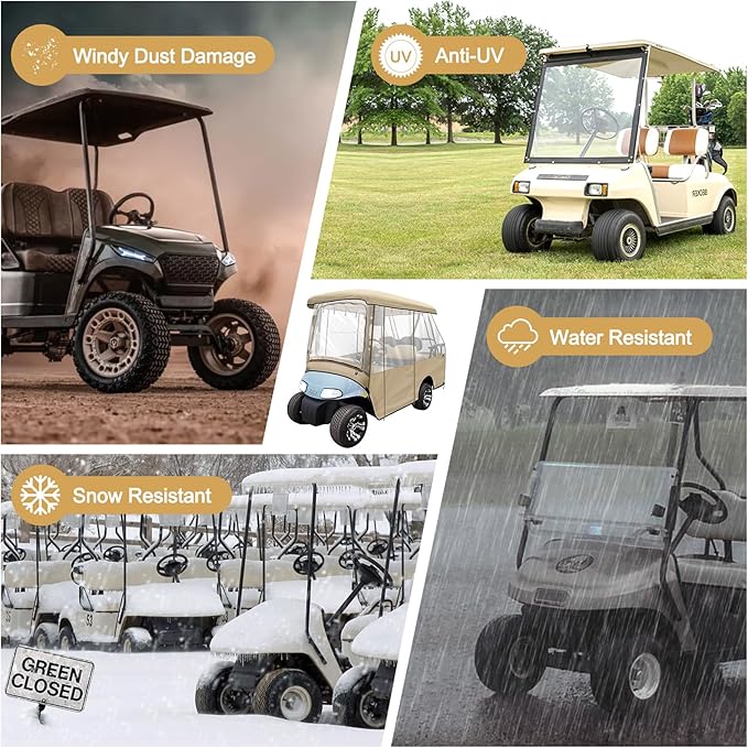 Leader Accessories 2 + 2 Person Golf Driving Enclosure Short Roof 2 Over 4 Passenger Golf Cart (Tan)