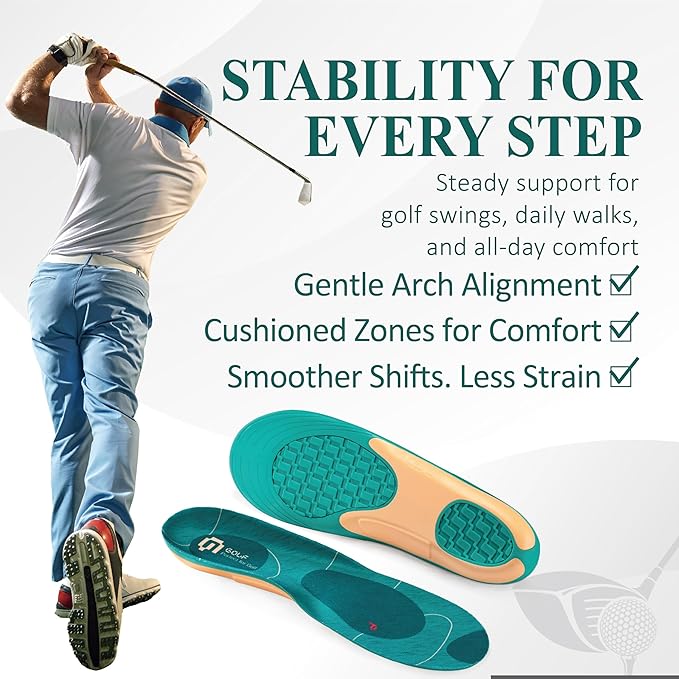 Golf Shoe Insoles for Women - GED Sports Insoles for Arch Support and Athletics - Lightweight, Elastic, Trim to Fit, Increase Stability, Balance, Precision Swings, Reduced Foot Fatigue (US 7-10.5)