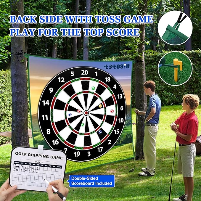 Golf Chipping Game with Hitting Mat, 70"x70" Double Sided Golf Practice Mat Kits with 20 Sticky Balls, Indoor Outdoor Golf Training Accessories for Adult Family Yard Game (No Club)