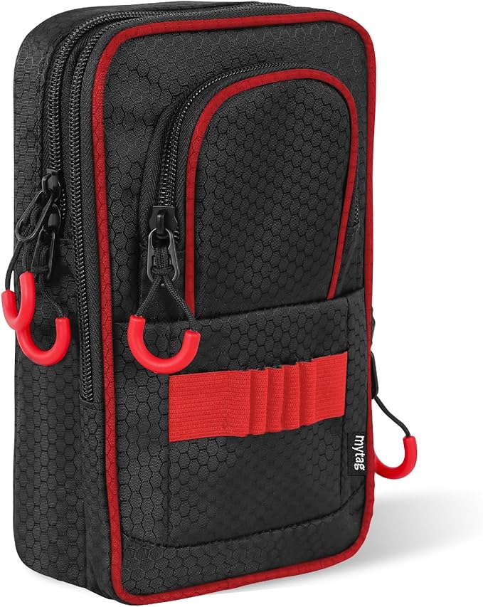 mytag Golf Ball Bag Pouch | Store 12-15 Balls, Golf Valuables Pouch Portable Outfit Organizer Bag Organizer Case Multipocket (Red/Black)