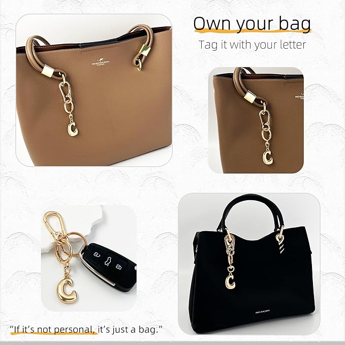 Gold Bubble Heart, Cherry, Bow & More Designs Letter Initial Keychain Bag Charms – Cute Purse Charms for Handbags