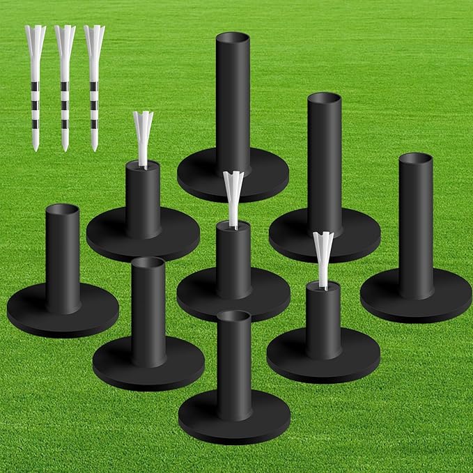 FINGER TEN Golf Rubber Tees Driving Range 3 Inch 1.5'' 2.25'' 2.75'' 3.13'' Tee Holder for Mat 1.5'' 2'' with Plastic Tees Indoor Outdoor Use