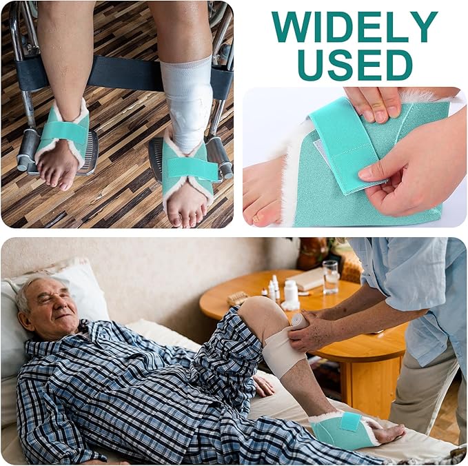 2 Pcs Heel Protectors for Pressure Sores Sheepskin Heel Pads Soft Foot Cushions Pad Protectors Adjustable Foot Pillows with Securing Strap for Bed Sore Ankle Ulcers(Teal)