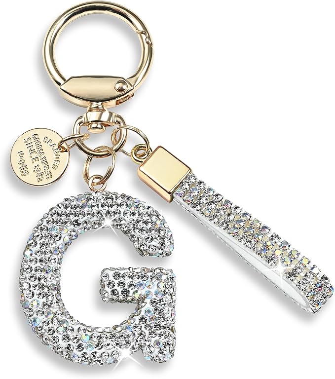 Pink Blue White Initial Letter Keychain Gift for Women Girls Bling Sparkly Cute Backpack Car Key Accessories Lanyard
