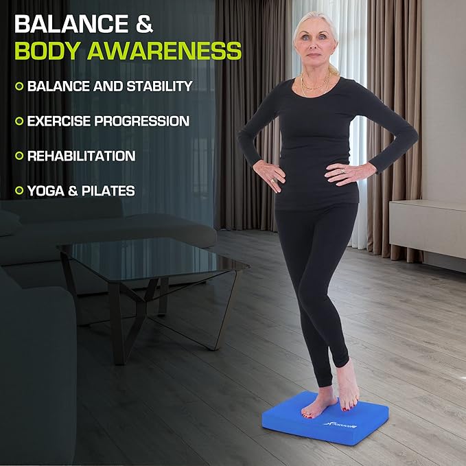 ProsourceFit Exercise Balance Pad – Non-Slip Cushioned Foam Mat & Knee Pad for Fitness and Stability Training, Yoga, Physical Therapy 15.5”x12.75”, Blue
