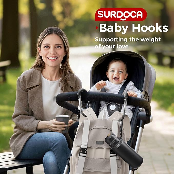 SURDOCA Stroller Hooks, Large Stroller Hooks for Bags, Universal Stroller Clips and Hooks, Mommy Hook for Stroller Heavy Duty, Stroller Accessories for Mom