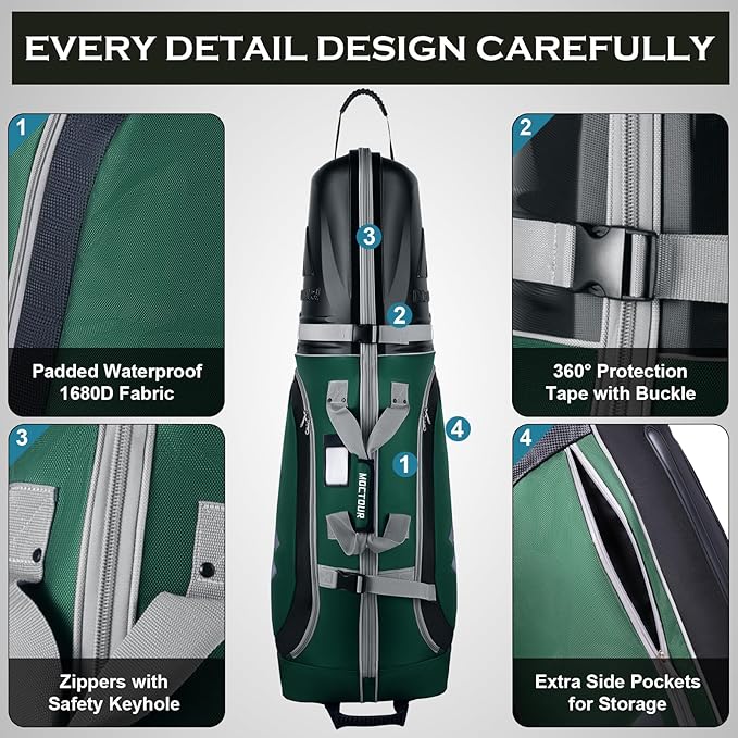 Golf Travel Bags for Airlines with Wheels & ABS Hard Case Top, Protect Your Clubs, Waterproof 1680D Oxford Fabric and Oversize Tank Wheels, Lightweight and Easy to Maneuver
